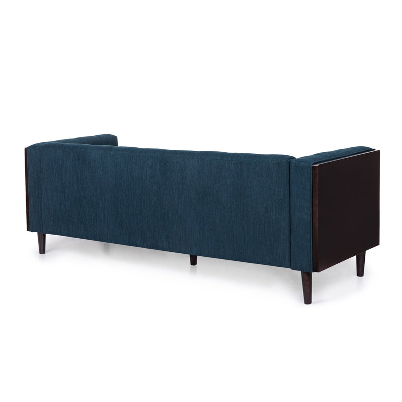 Noble House contemporary mid-century charm 3-seater sofa with button tufted waffle stitching and sleek stationary design.