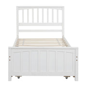 DreamHaus platform bed with integrated trundle bed, showcasing a modern design and sturdy wood construction in a cozy bedroom setting.