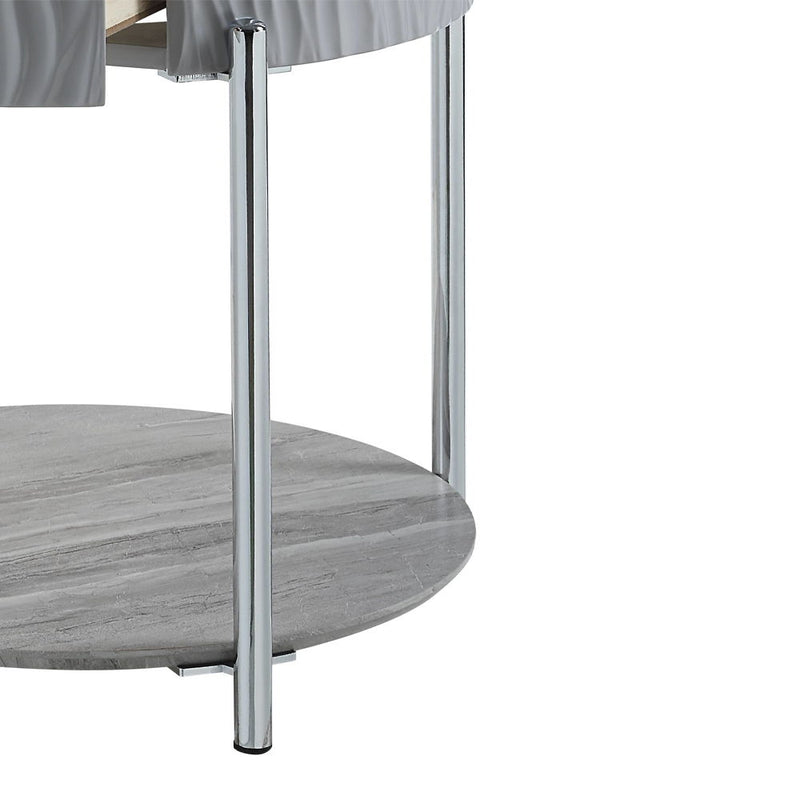 Yukino - End Table - Gray High Gloss & Chrome - R&R Furniture Gallery (Fountain Valley, CA)