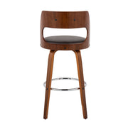 Lumi Source Cecina mid-century modern barstool set with swivel seats, black wooden legs, and upholstered seats, set of two.