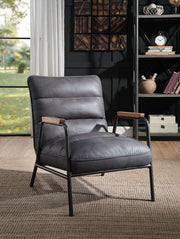 Nignu - Accent Chair - Gray Top Grain Leather & Matt Iron - R&R Furniture Gallery (Fountain Valley, CA)
