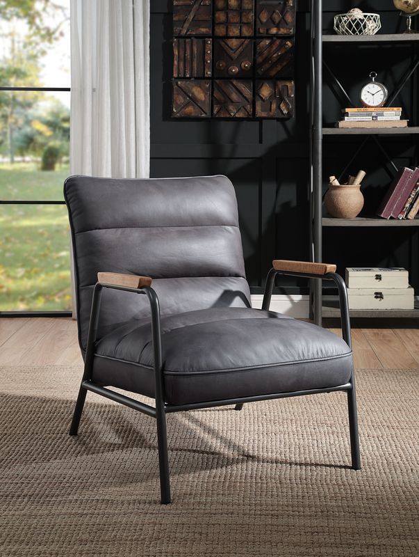 Nignu - Accent Chair - Gray Top Grain Leather & Matt Iron - R&R Furniture Gallery (Fountain Valley, CA)