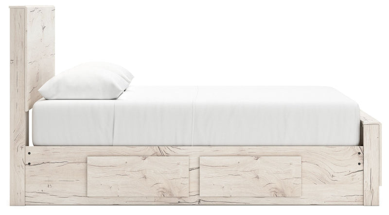 Signature Design by Ashley Lawroy panel bed with built-in storage drawers in a modern bedroom setting.