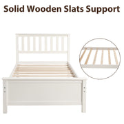 DreamHaus platform bed with headboard, footboard, and wood slat support, showcasing a sturdy wooden frame and modern design.
