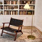 Majestic - Ring Base Curved Floor Lamp With Triangle Drum Shade - Gold / White - R&R Furniture Gallery (Fountain Valley, CA)
