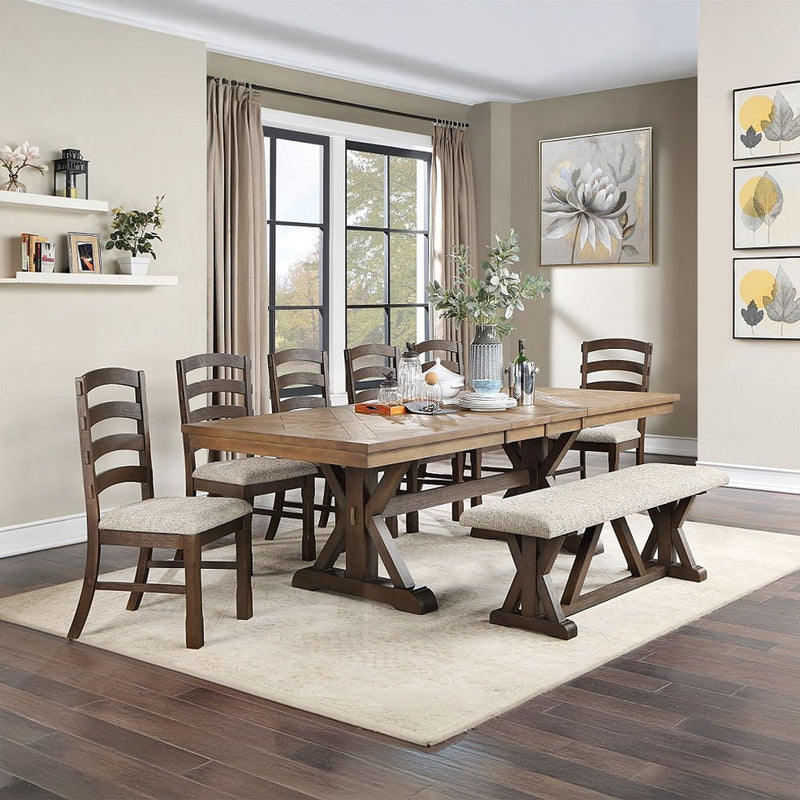 Pascaline - Side Chair (Set of 2) - Gray Fabric, Rustic Brown & Oak - R&R Furniture Gallery (Fountain Valley, CA)