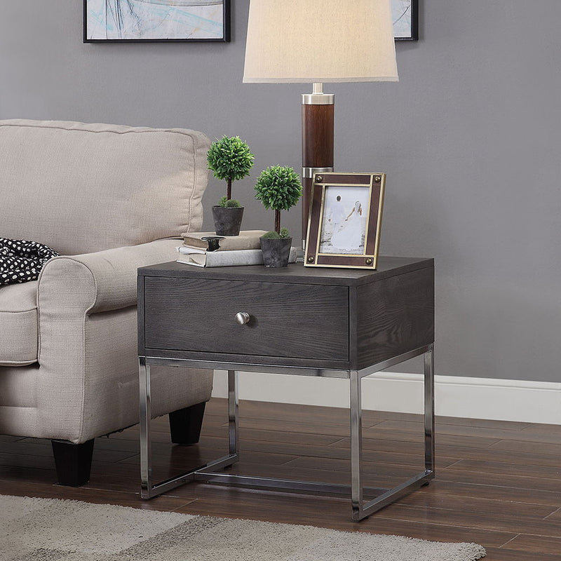Iban - End Table - Gray Oak & Chrome - R&R Furniture Gallery (Fountain Valley, CA)