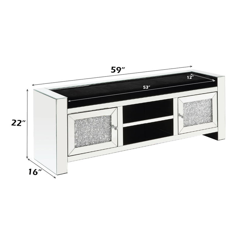 Noralie - 59" Bench With Storage - Mirrored & Faux Diamonds
