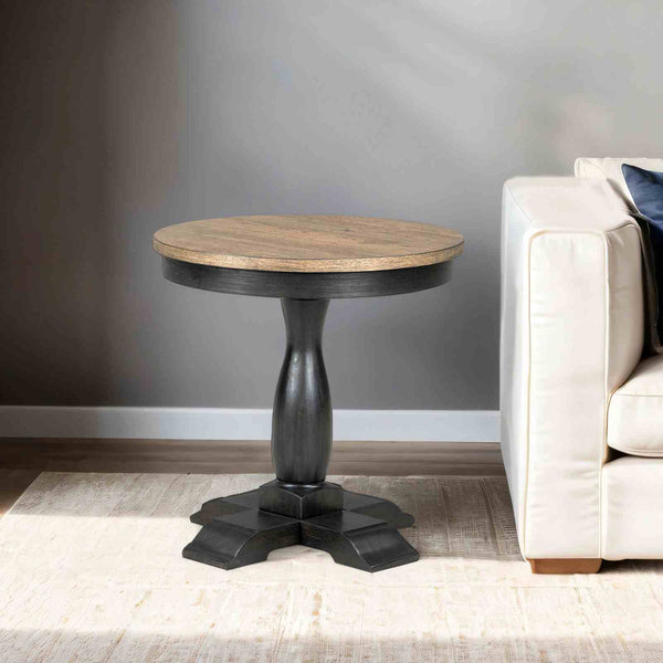 Round End Table, Weathered Black/Brown - FM40009BK-ER
