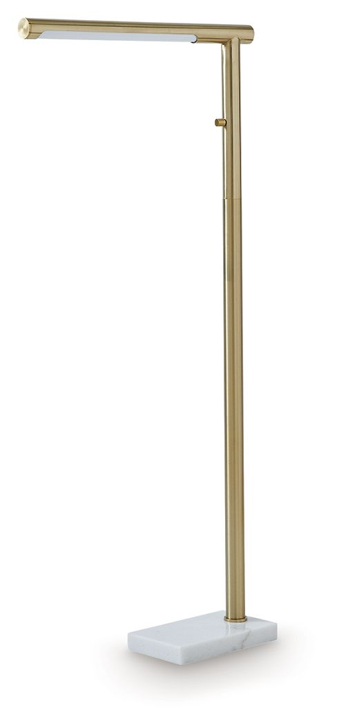 Santiford - Metal Floor Lamp - Gold Finish / White - R&R Furniture Gallery (Fountain Valley, CA)
