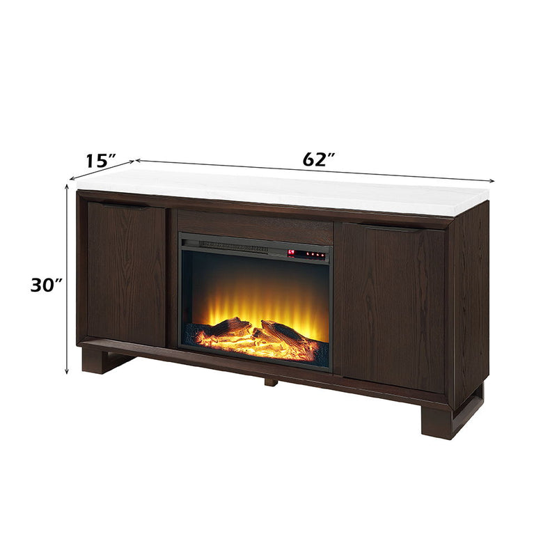 Edwyn - Server With Fireplace - Natural Marble Top & Espresso - R&R Furniture Gallery (Fountain Valley, CA)
