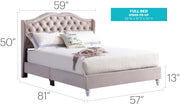 Transitional upholstered bed by Glory Furniture featuring a plush fabric headboard and sturdy wooden frame in a stylish bedroom setting.