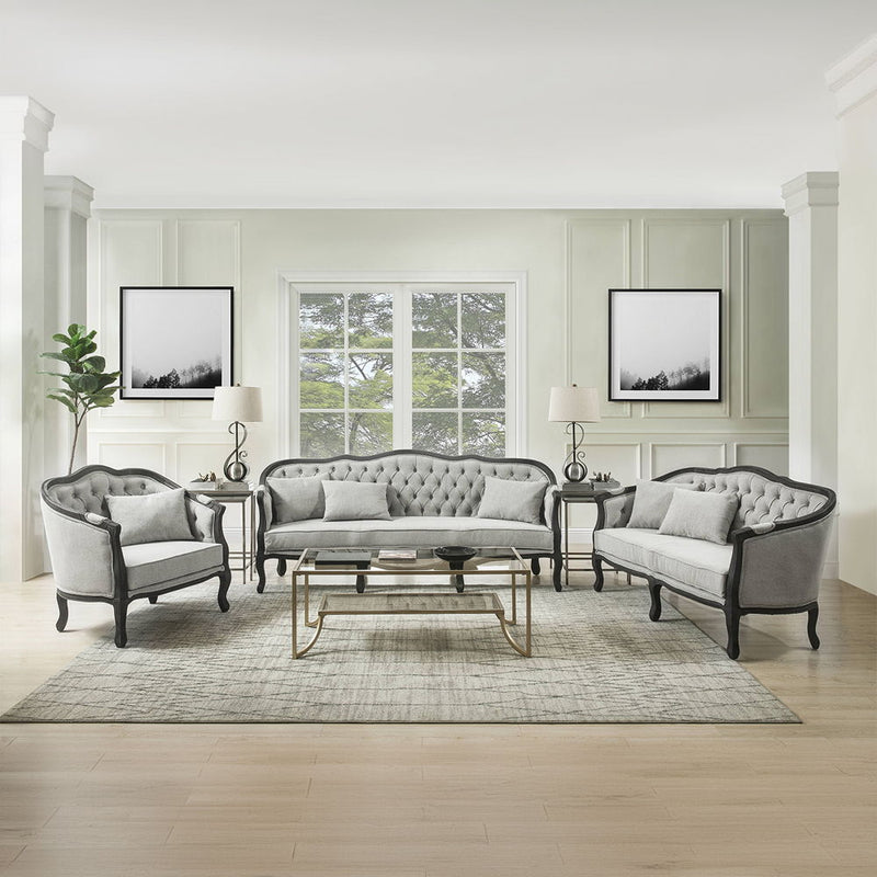 Samael - Loveseat With 2 Pillows - Gray Linen & Dark Brown - R&R Furniture Gallery (Fountain Valley, CA)