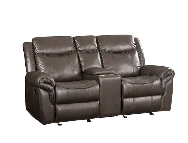 Lydia - Motion Loveseat With USB & Console - Brown Leather Aire - R&R Furniture Gallery (Fountain Valley, CA)