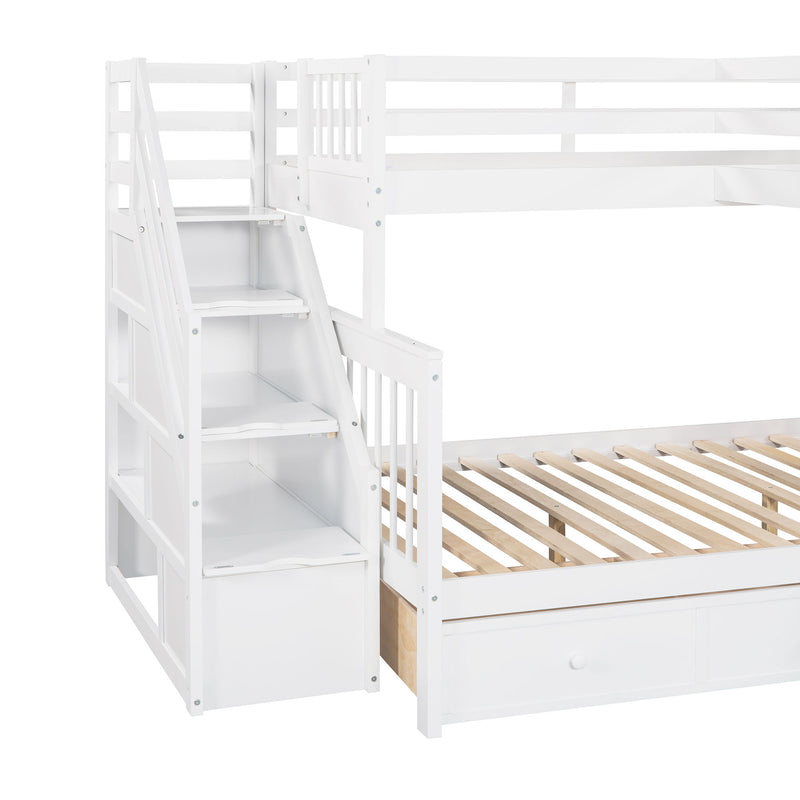 Solid L Shaped Bunk Bed With 3 Drawers, Ladder And Staircase - R&R Furniture Gallery (Fountain Valley, CA)