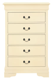 Louis Phillipe accent chest by Glory Furniture featuring elegant wood finish and classic design with multiple drawers.