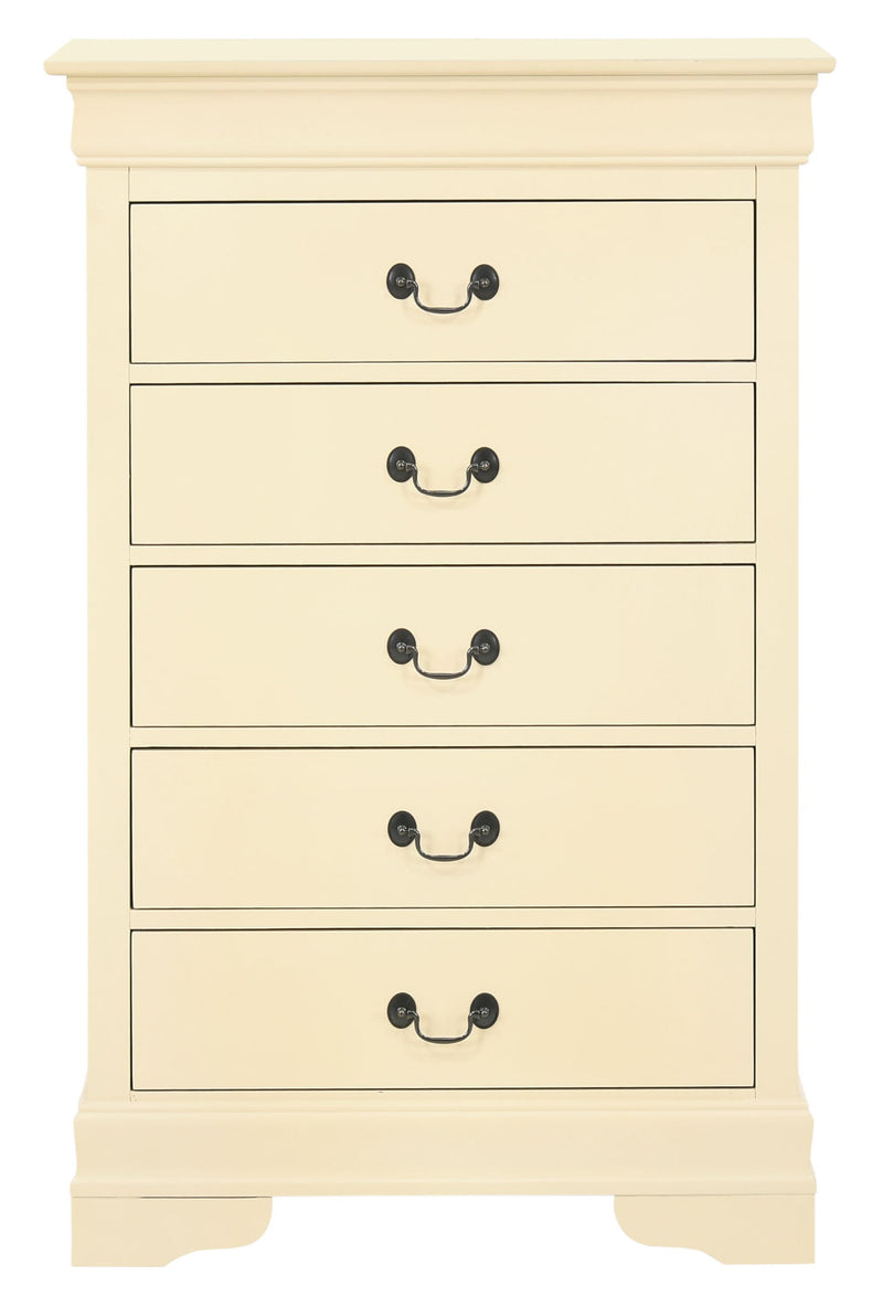 Louis Phillipe accent chest by Glory Furniture featuring elegant wood finish and classic design with multiple drawers.
