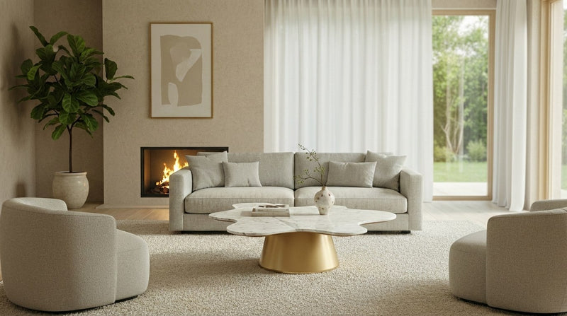 Gabbro Low - Glam White Marble and Gold Coffee Table — view 3