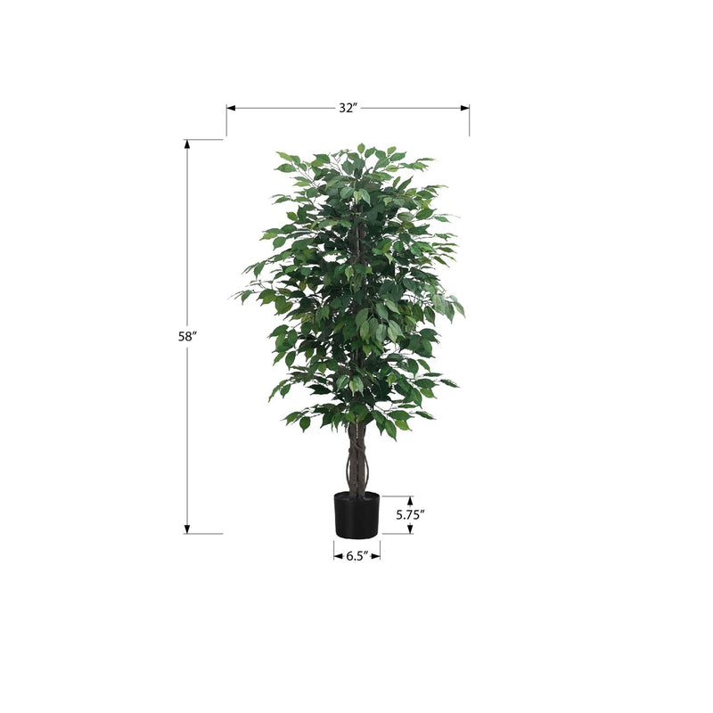58" Tall, Artificial Plant, Ficus Tree, Indoor, Faux, Fake, Floor, Greenery, Potted, Decorative - Green / Black - R&R Furniture Gallery (Fountain Valley, CA)