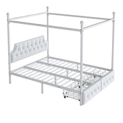 Queen Size Canopy Platform Bed With Upholstered Headboard And 2 Storage Drawers - White - R&R Furniture Gallery (Fountain Valley, CA)
