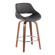 Lumi Source Fabrico mid-century modern counter stool set with round footrest, fixed height, stylish design, and sleek wooden finish.