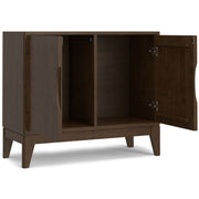 Simpli-Home Harper walnut brown 2-door sideboard buffet with sleek design and spacious storage compartments.