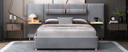Upholstered Platform Bed, 2 Outlets And USB Charging Ports On Both Sides, 2 Bedside Pillows, Storage Shelves - R&R Furniture Gallery (Fountain Valley, CA)
