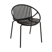 Set of two Noble House outdoor stackable chairs with breathable plastic backrests and metal frames, ideal for patio seating.