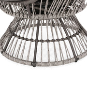 Noble House patio swivel basket egg chair with cushion, outdoor accent chair featuring woven design and plush seating.