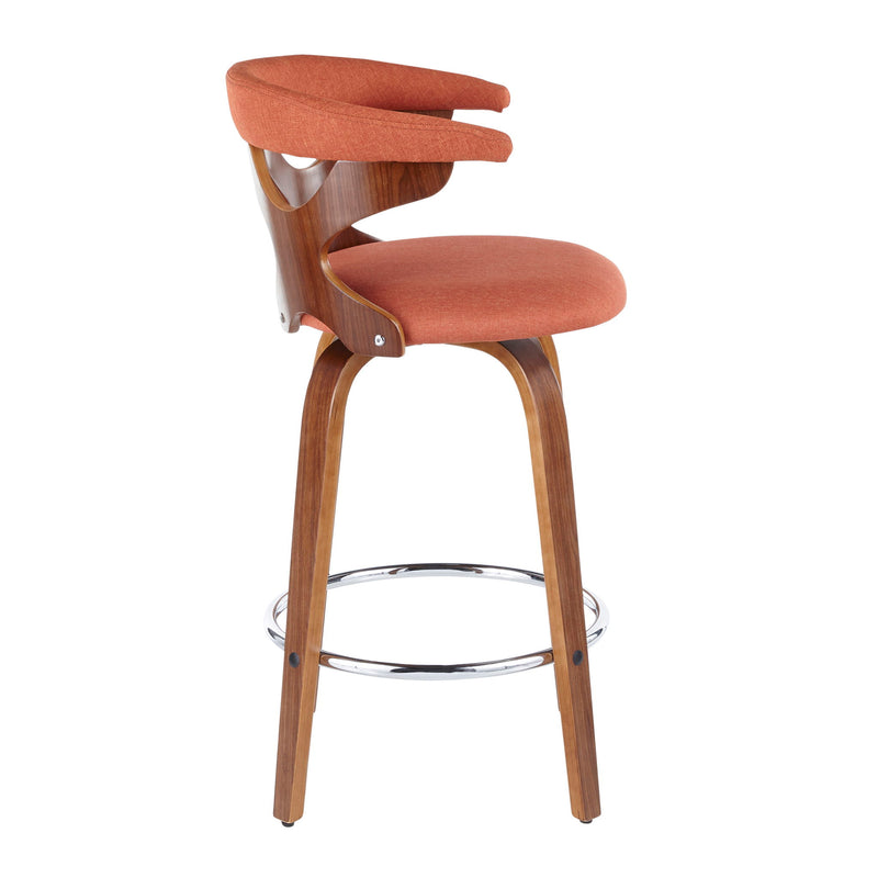 Set of two Lumi Source Gardenia mid-century modern counter stools with swivel, featuring sleek design and fixed height.