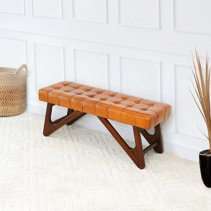 Mia - Bench With Buttons - Brown / Rustic - R&R Furniture Gallery (Fountain Valley, CA)