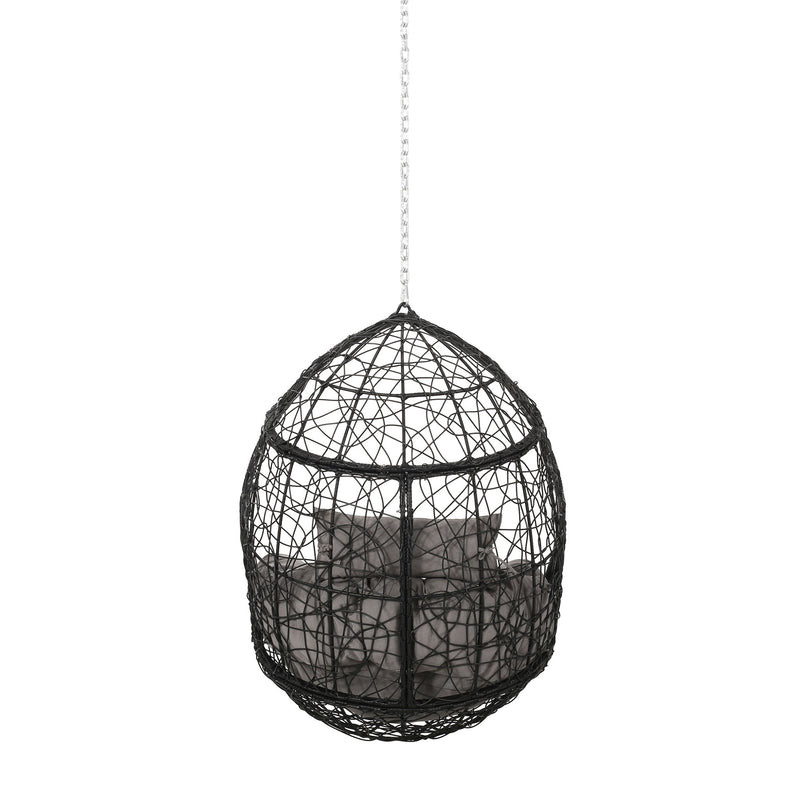 Noble House teardrop hanging chair with 8ft chain, comfortable outdoor hammock seat with plush cushion and sturdy frame.