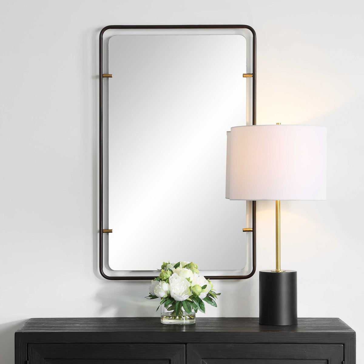 Mirror - Lightly Distressed Bronze With Gold Leaf Accents