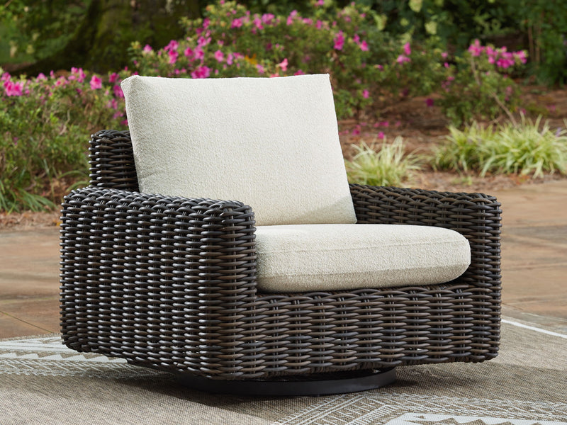 Kimora - Swivel Glider Lounge With Cushion - Beige / Dark Brown - R&R Furniture Gallery (Fountain Valley, CA)