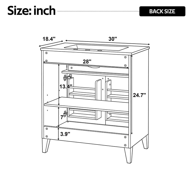 Bathroom Vanity With Sink Top, Adjustable Shelf, Door Organizers