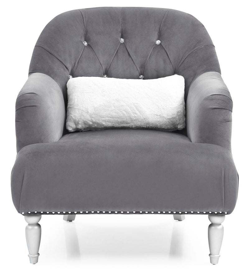 Elegant traditional armchair by Glory Furniture with plush upholstery and wooden legs, showcasing classic design.