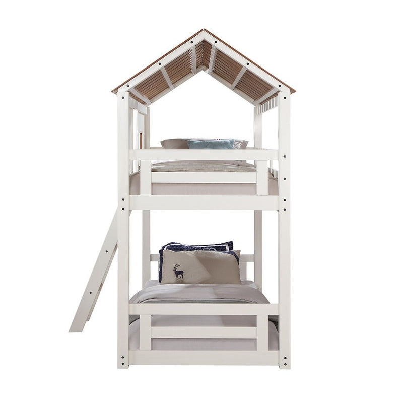 Inara - Twin Over Twin Bunk Bed - White & Rustic Oak - R&R Furniture Gallery (Fountain Valley, CA)