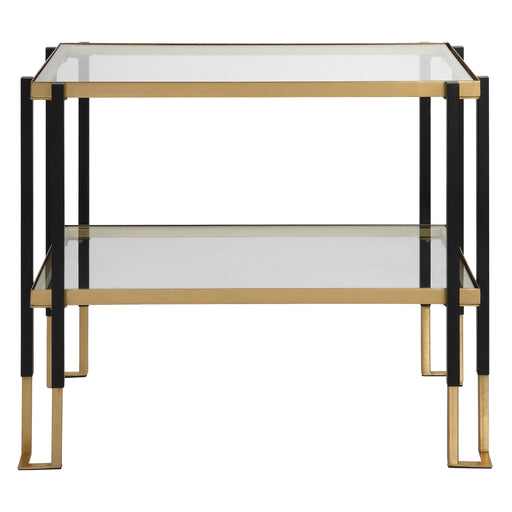 Uttermost Kentmore glass console table with sleek metal frame, modern design, and clear glass top for stylish home decor.