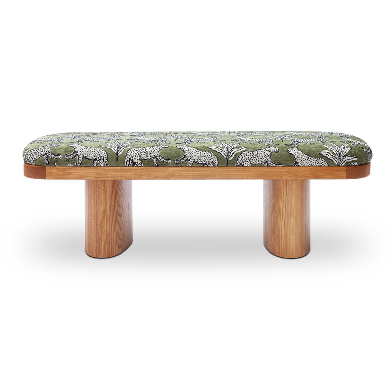 Upholstered Ollie Bench by TOV Furniture featuring a sleek modern design with soft fabric upholstery and wooden legs.