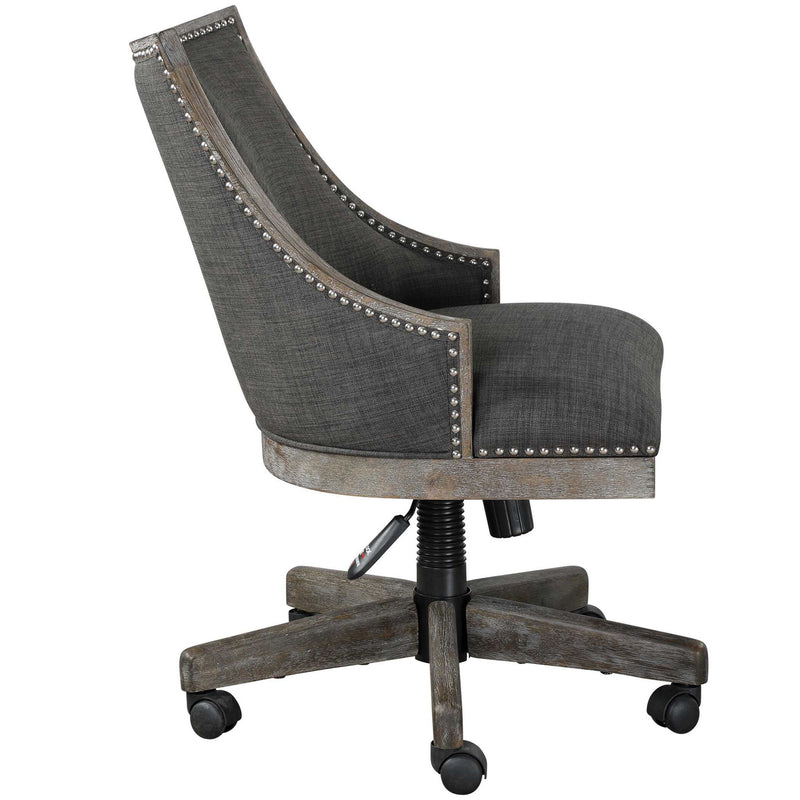 Aidrian Charcoal Desk Chair by Uttermost featuring a modern design with cushioned seat and backrest for comfortable office seating.