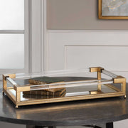 Gold mirrored tray by Uttermost featuring a sleek, reflective surface and elegant design for stylish home decor.
