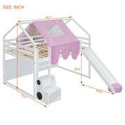 DreamHaus loft bed with house-shaped frame and tent, featuring cozy sleeping space and playful design for kids.