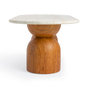TOV Furniture Cynthia 87-inch indoor/outdoor brown dining table with travertine top, suitable for outdoor and indoor dining spaces.