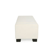Noble House textured fabric ottoman bench with hinged lid, showing soft upholstery and sturdy wooden legs.