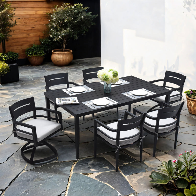 Outdoor Modern Dining Set, Chairs Sunbrella Cushioned And Dining Table With Umbrella Hole - R&R Furniture Gallery (Fountain Valley, CA)
