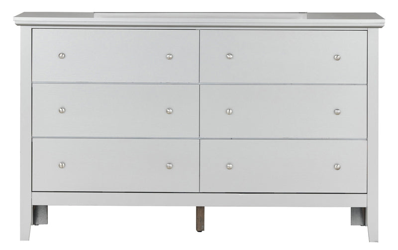 Glory Furniture Primo dresser with multiple drawers in a modern bedroom setting, showcasing durable wood construction and sleek design.