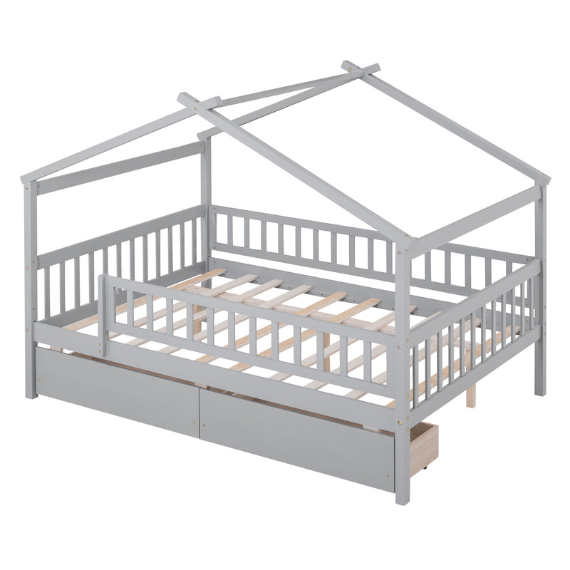 DreamHaus house bed with built-in storage drawers, sturdy wooden frame, and cozy design for children's bedrooms.