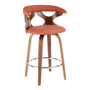 Set of two Lumi Source Gardenia mid-century modern counter stools with swivel, fixed height, wooden seats, and metal legs.