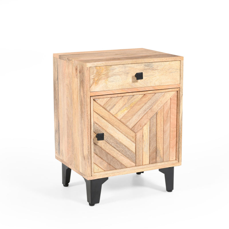 Solid Wood Vintage Nightstand With Handcrafted Detailing - Natural - R&R Furniture Gallery (Fountain Valley, CA)
