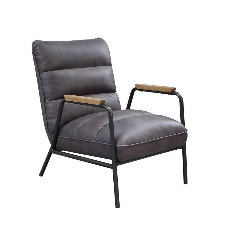 Nignu - Accent Chair - Gray Top Grain Leather & Matt Iron - R&R Furniture Gallery (Fountain Valley, CA)